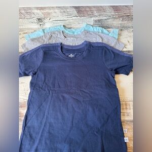 HONEST TEE Girls Basic Organic Cotton Tees - 4 Tops w 2 Blue Grey Aqua Sz S 6
